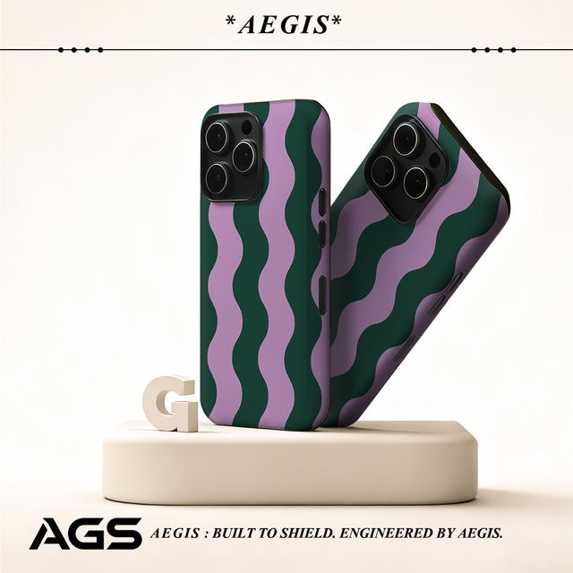 Robuste doppelschichtige Handyhülle mit Wellenmuster für iPhone 17 16 15 14 13 Pro Max Plus, magnetisch, Lila-Grün, Marke Potdemiel - Bild 1