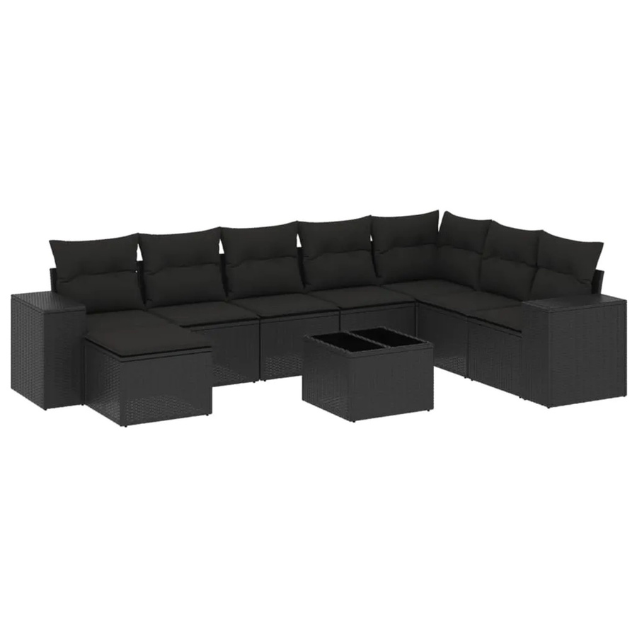 vidaXL 9-teilige Garten-Sofagarnitur aus Poly-Rattan mit Kissen in Schwarz - Bild 2