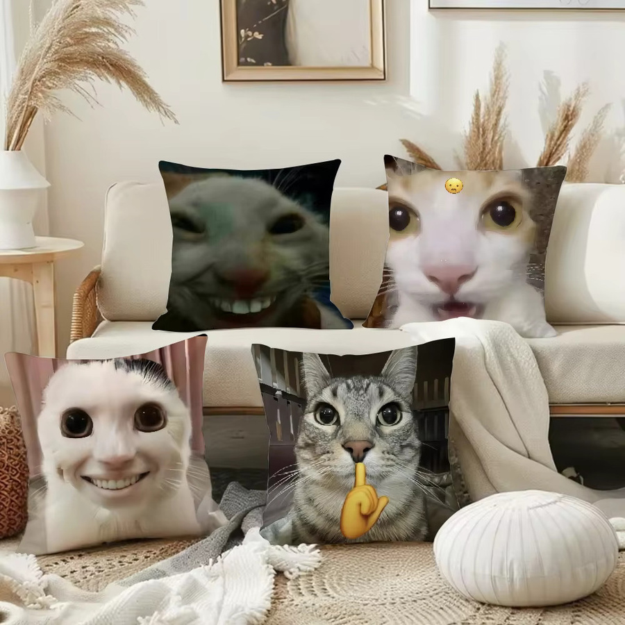 Beast Kingdom Lustiger Katzen Meme Kissenbezug aus Plüsch, quadratisch, Mehrfarbig, B/T/H: 30 x 30 x 30 cm - Bild 2