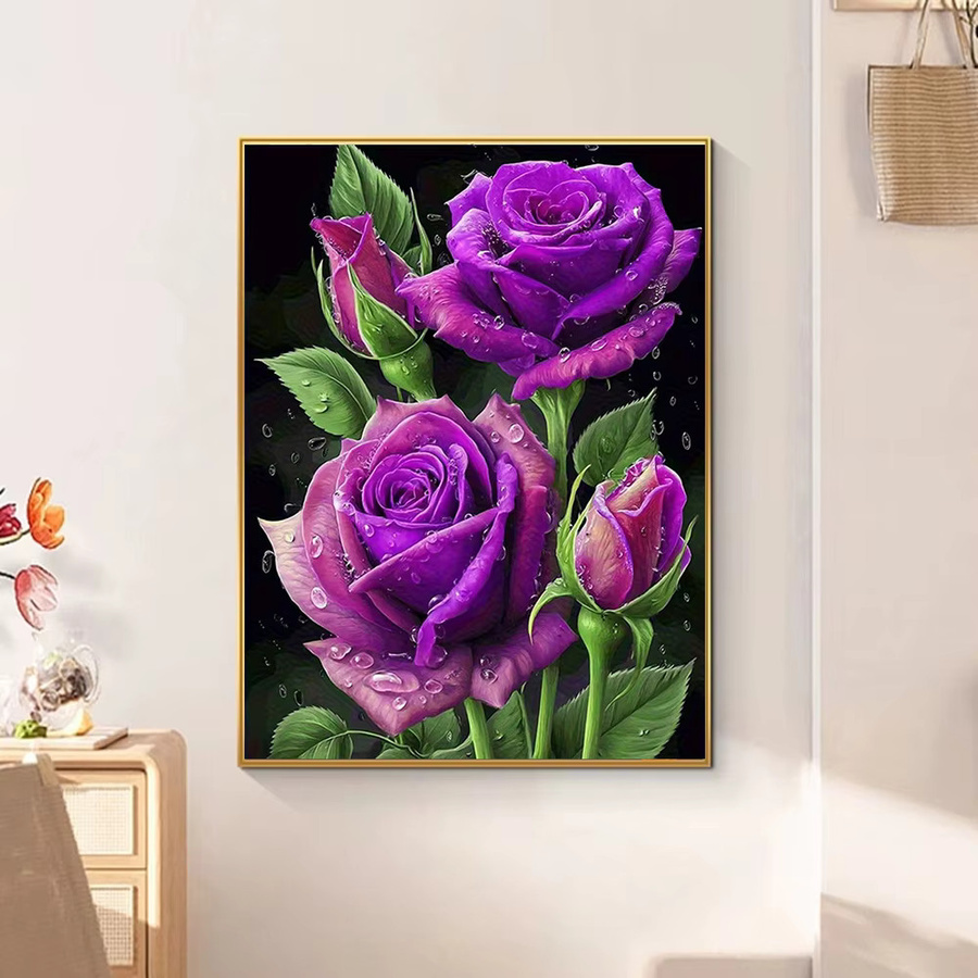 Huacan 5D Diamant-Mosaik Rose DIY Stickerei Set in Lila, B/H: 20 x 30 cm - Bild 2