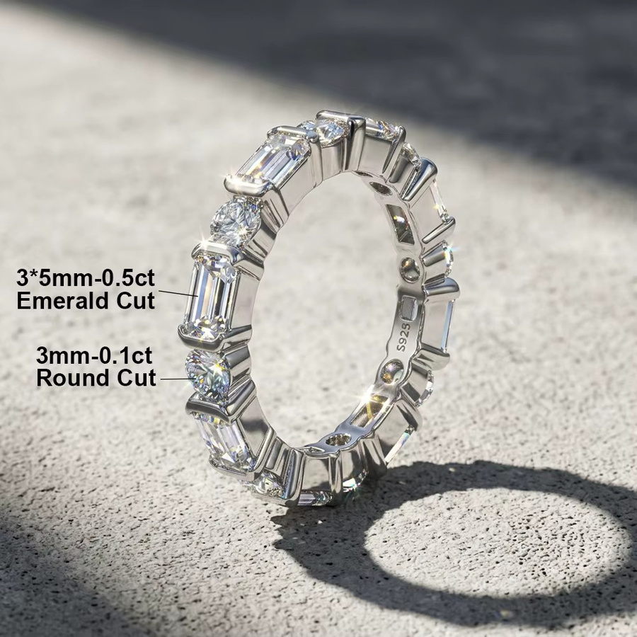 BXINY Eternity Ring, 925 Silber, Smaragd, Moissanit, Damen - Bild 3