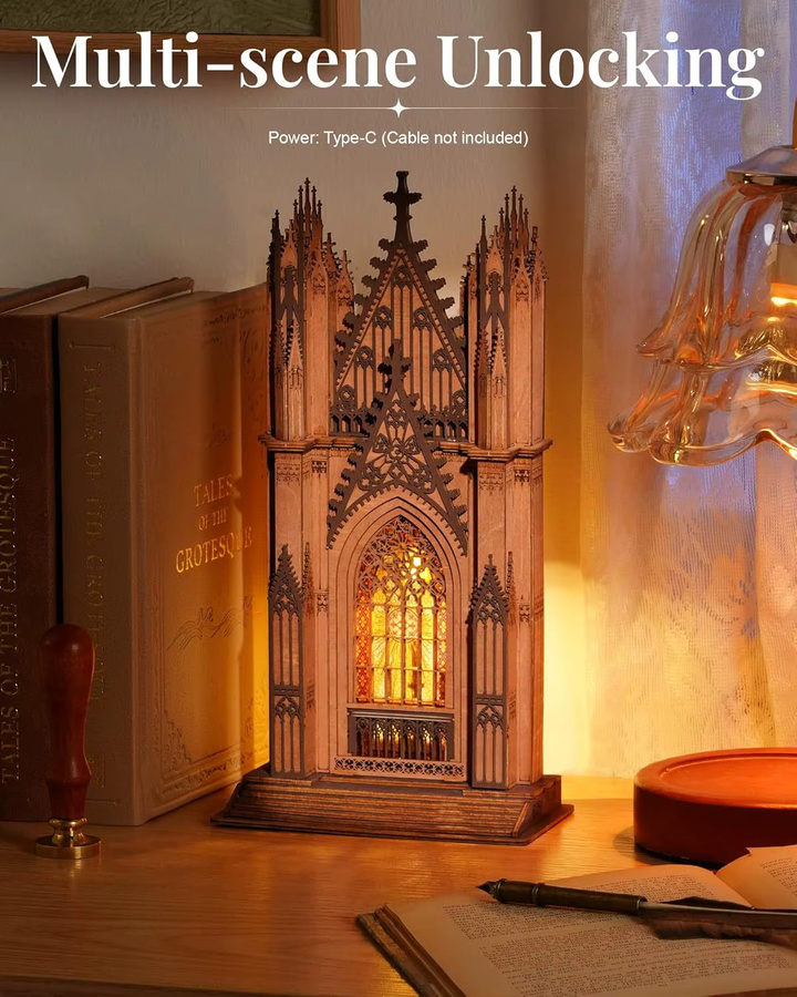 Robotime 3D-Puzzle Doppelsteg-Kathedrale, Holzmodellbausatz, mit Beleuchtung, ab 14 Jahren - Bild 2