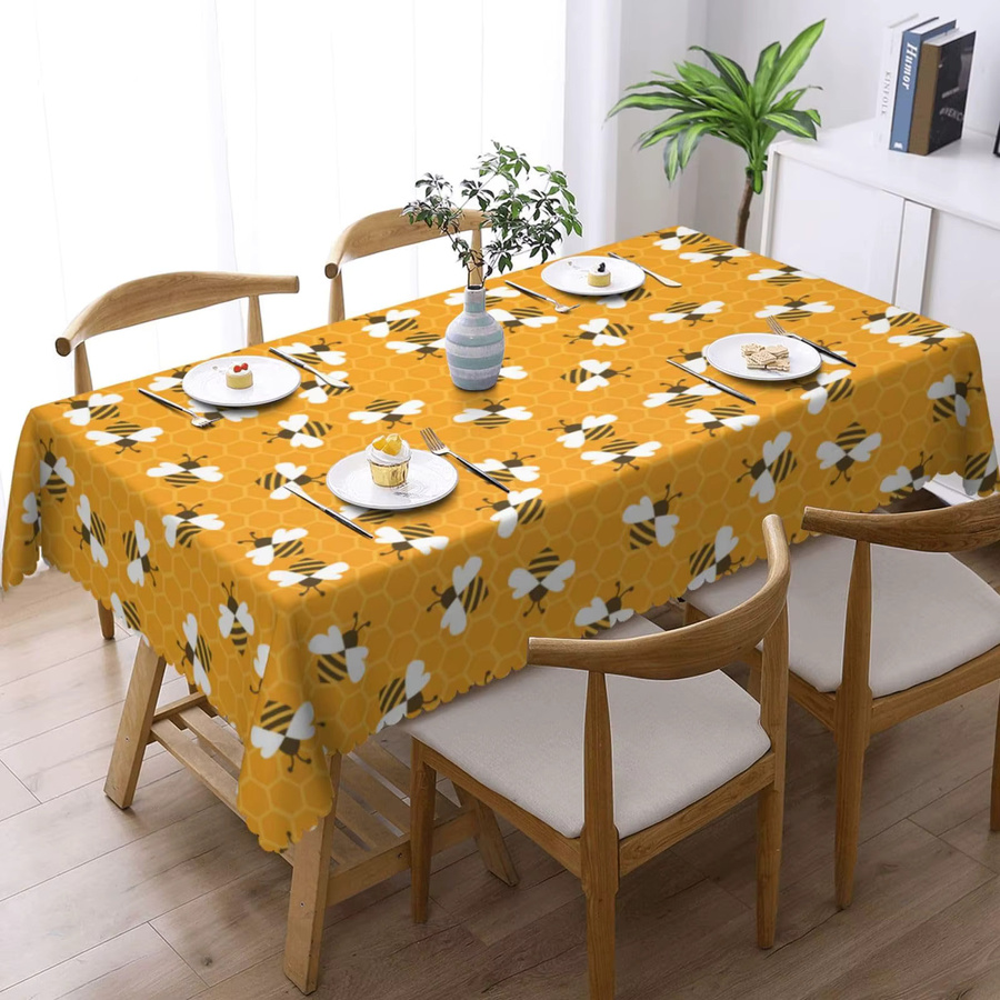 Bumble Bees Rechteckige Tischdecke mit Bienen-Motiv in Gelb aus Polyester, Waschbar - Bild 2