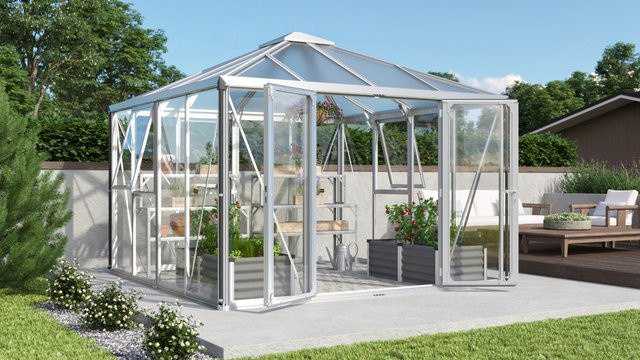 Vitavia Gewächshaus-Pavillon Fortuna aus eloxiertem Aluminium mit 3 mm ESG-Glas und 10 mm HKP, 10,2 m² - Bild 1