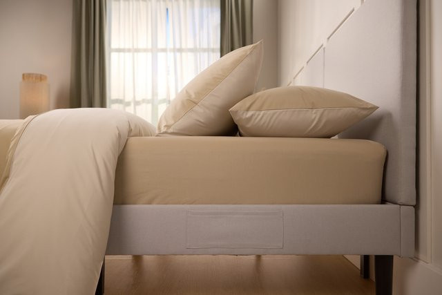 Emma Comfort Perkal Spannbettlaken aus Baumwolle in Beige, B/T: 160 x 200 cm - Bild 1
