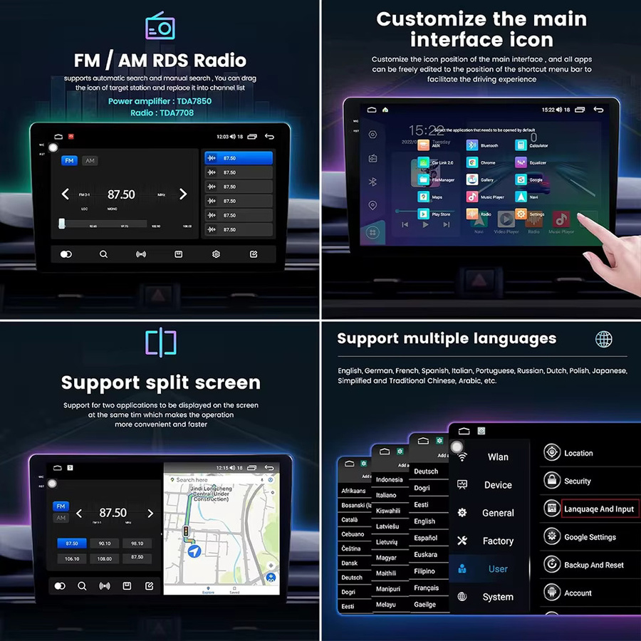 XFY Universal 2Din Autoradio mit Android 14, Android Auto, Apple CarPlay, 9/10 Zoll IPS Display, 4G, GPS, WIFI und Bluetooth in Schwarz - Bild 5
