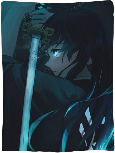 ZbrSix Muichiro Tokito Anime Fleece-Decke aus Flanell, Blau, B/H: 75 x 90 cm - Bild 1