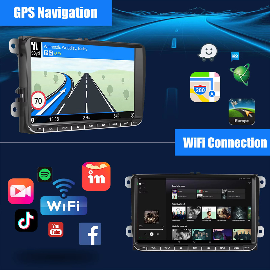 ESSGOO Android 14 Autoradio mit 9 Zoll Display, 4G+64G, Wireless Carplay, GPS, WiFi und Bluetooth in Schwarz für VW Golf 5 6, Passat B6 B7, Polo 6R, Touran, Tiguan, Caddy, EOS, Jetta, T5 und Seat sowie Skoda - Bild 3