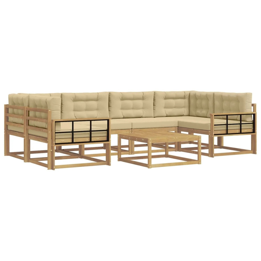 vidaXL Outdoor-Sofagarnitur in L-Form aus Akazienholz mit Kissen und Couchtisch, Weiß und Beige - Bild 2
