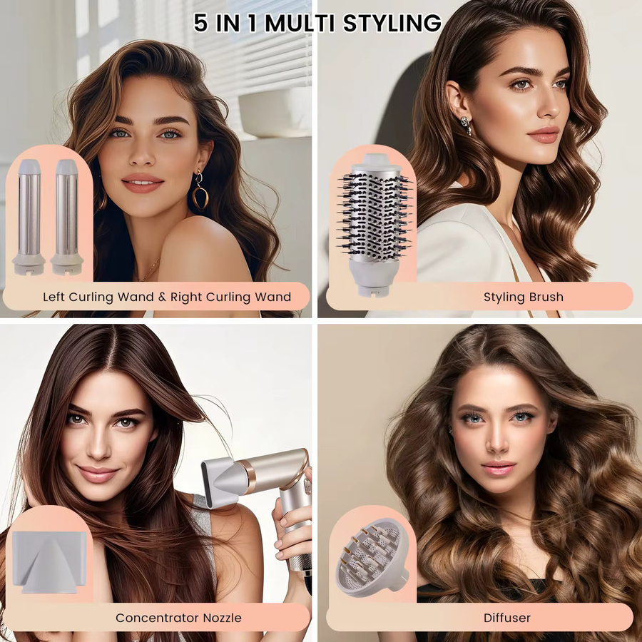 Hatteker 4-in-1 Haarstyling-Werkzeug, Haartrockner, Lockenstab, Bürste - Bild 2