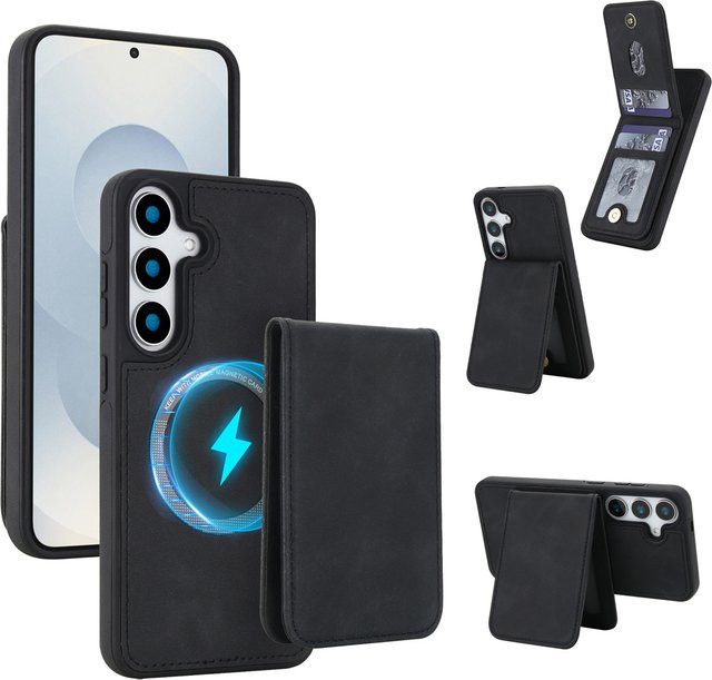 Magnetische Leder-Brieftasche als Schutzhülle für Samsung Galaxy S25 S24 FE S23 Ultra S22 Plus A55 A35 A15 A54 in Schwarz oder Grau - Bild 1