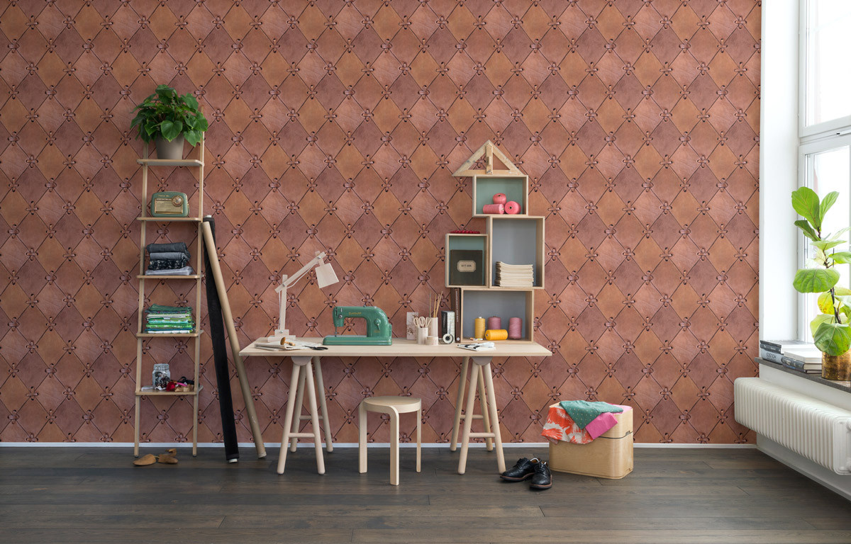 Rebel Walls Mural Leather Rhombs Wandtattoo in Braun mit geometrischem Leder-Design - Bild 1
