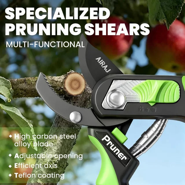 AIRAJ Gartenschere mit Sk5 Trimmer Blade, Dual Adjustment für Totholz und lebende Äste, Farbe: Grün - Bild 1