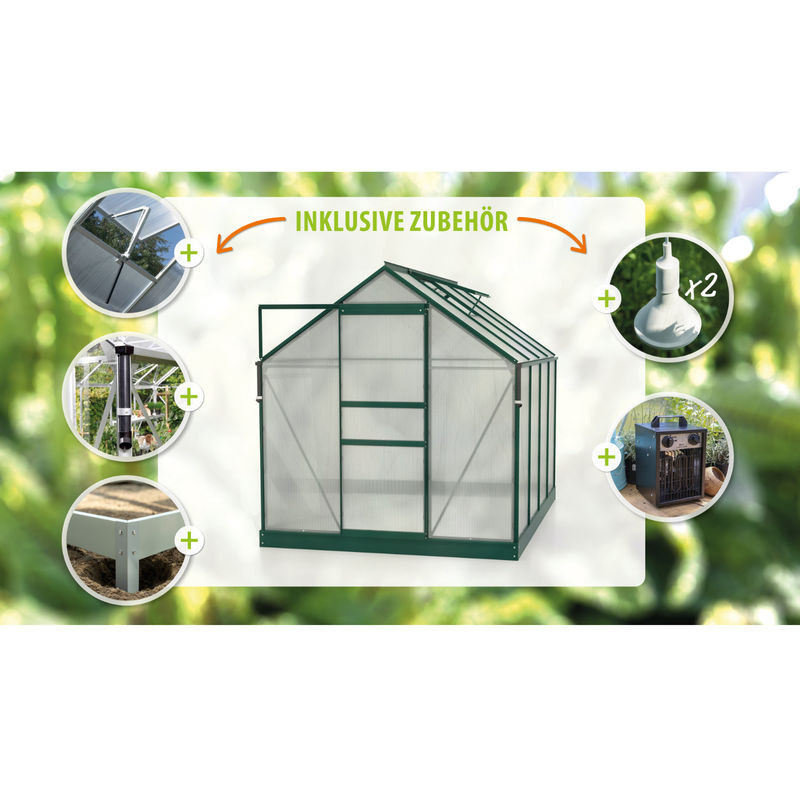 Vitavia Gewächshaus Marley inkl. Ready2Grow Zubehör-Set, smaragdgrün, 5 m², mit Polycarbonat-Platten und Aluminiumrahmen - Bild 2