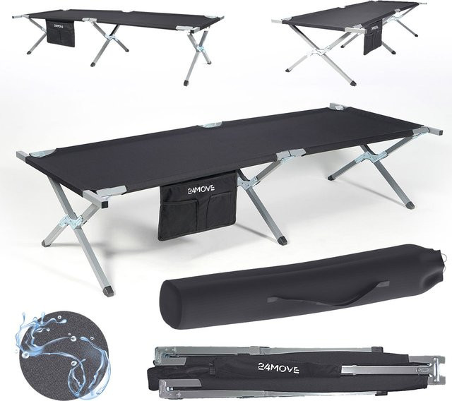 24MOVE® Campingbett Feldbett klappbar in Schwarz, B/T/H: 190 x 63 x 42 cm, belastbar bis 180 kg - Bild 2