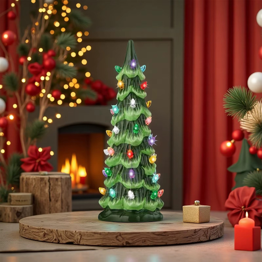 APWIKOGER Weihnachtsbaum für die Tischdekoration mit Lichtern, handbemalter Kunstharz-Weihnachtsbaum in Grün, Höhe: 20 cm, Breite: 20 cm, Tiefe: 20 cm - Bild 3