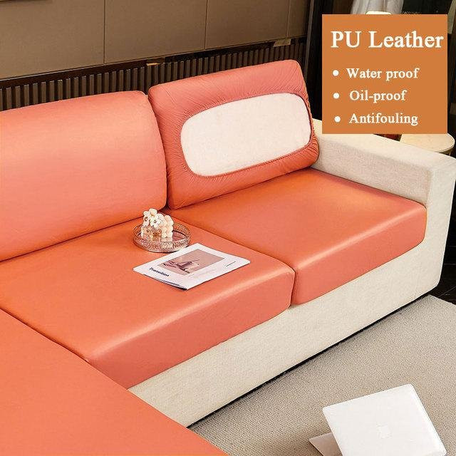 Wasserabweisende und rutschfeste Sofasitzkissenhülle aus PU-Leder und Plüsch mit elastischem Halbbezug-Design - Bild 1