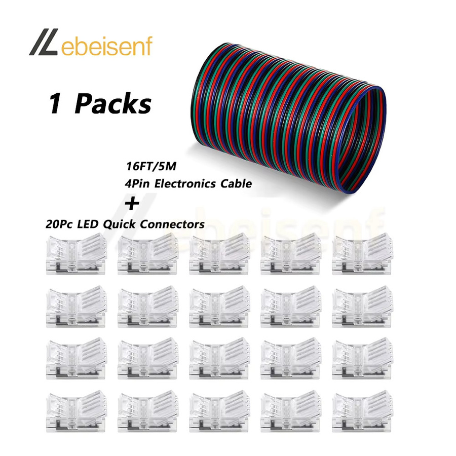 20er Packung lötfreie LED-Streifenverbinder transparent, 4-polige Schienenbeleuchtungsverbinder für RGB-LED-Streifen, 8mm und 10mm Pin-Stecker - Bild 2