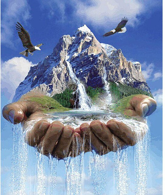 FIYO Diamant Mosaik DIY 5D Stickerei Set Landschaft Natur in Weiß, B x H: 20 x 30 cm - Bild 1