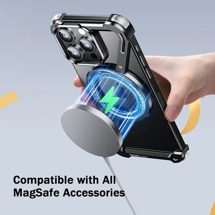 Oatsbasf Handyhülle für iPhone 16/15/14/13 Pro Max mit Magsafe und 360 Grad drehbarem magnetischem Metallständer, rahmenlose Schutzabdeckung in Titanium Black - Bild 2