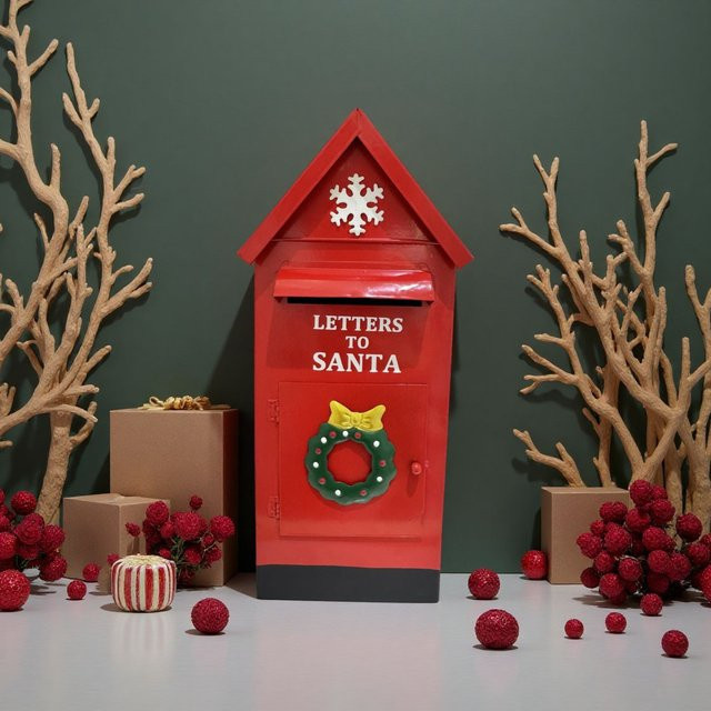 Dekorativer Hüttenbriefkasten aus Schmiedeeisen in Rot für Weihnachtsdekorationen im Innen- und Außenbereich - Bild 1