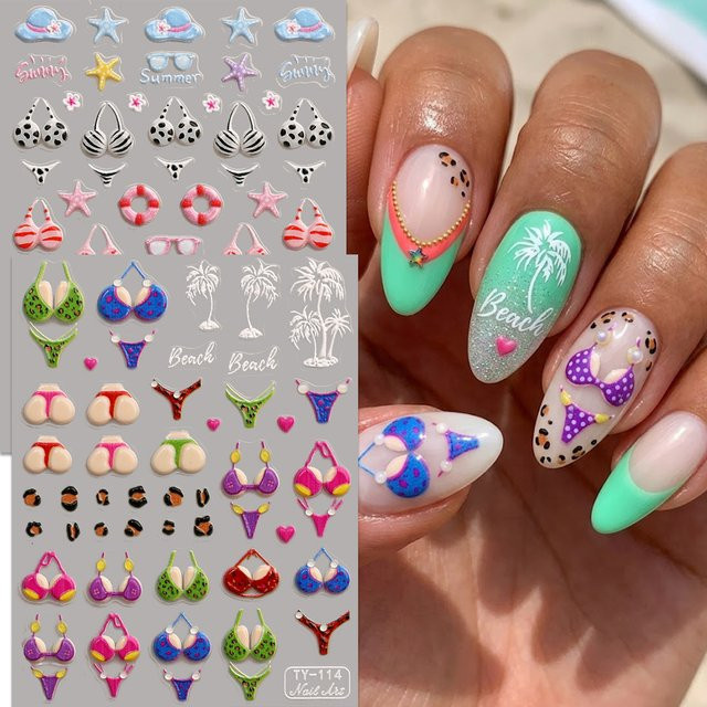 QIANJIKU Nagelkunst-Aufkleber, 5D Geprägt, Weiß, Glänzend - Bild 1