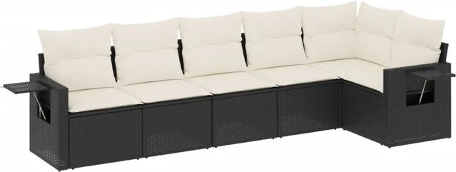 vidaXL 6-teilige Garten-Sofagarnitur in L-Form aus Poly-Rattan mit Kissen in Schwarz und Cremeweiß - Bild 1
