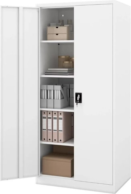 JAN NOWAK Metallschrank Weiß, Abschließbarer Aktenschrank mit 5 Ebenen für Büro und Werkstatt, H x B x T: 195 x 90 x 60 cm - Bild 1