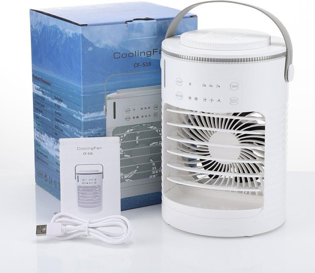 Binchi Tragbare Klimaanlage Mini-Luftkühler mit Luftbefeuchter und 600 ml Wassertank in Weiß - Bild 1