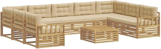 vidaXL Outdoor-Sofagarnitur 10-teilig aus Massivholz Akazie in Weiß und Beige - Bild 1