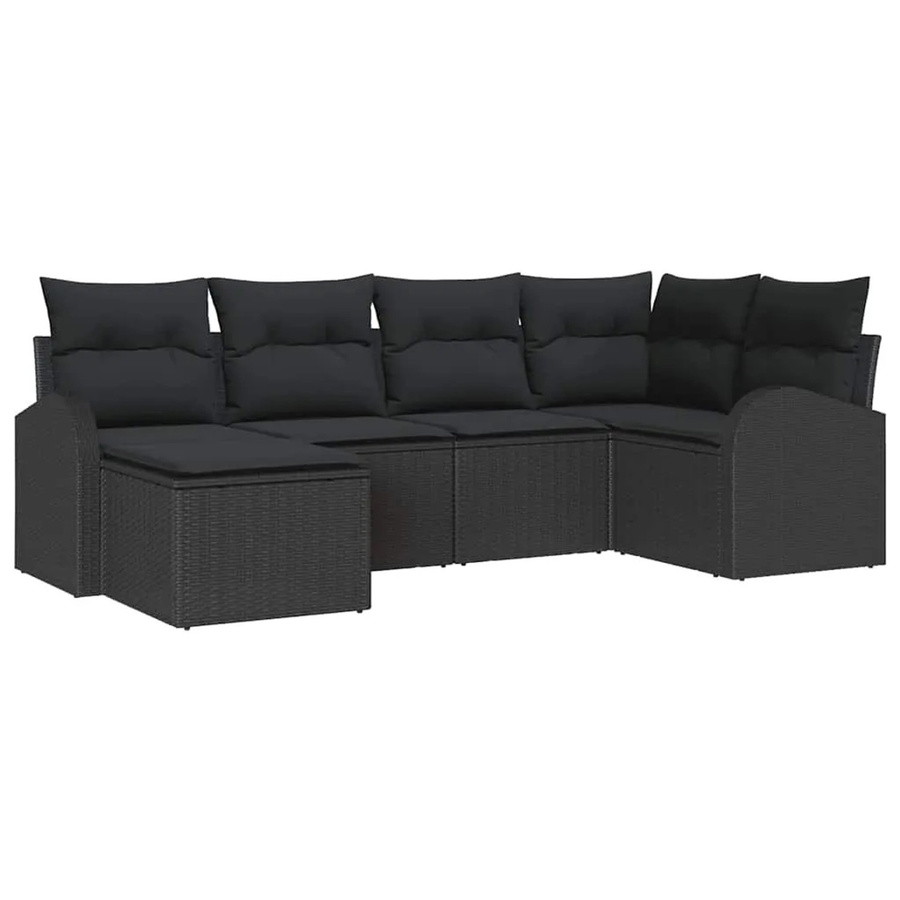 vidaXL Garten-Sofa-Set aus Polyrattan in Schwarz, 6-teilige L-Shape Lounge-Garnitur mit Polstern und Kissen für Garten und Terrasse - Bild 2