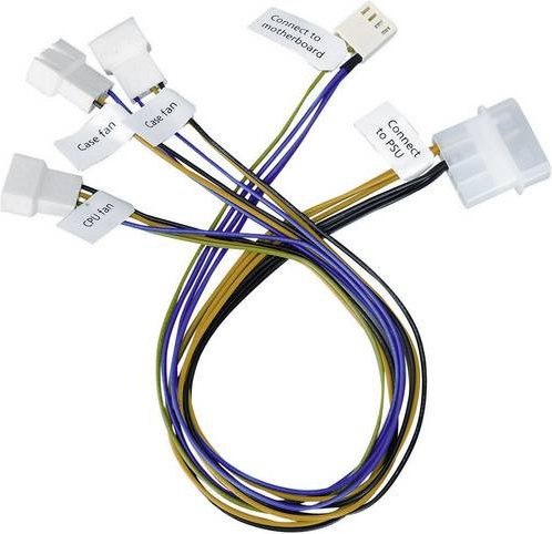 Akasa PC-Lüfter Anschlusskabel in Schwarz mit 3x 3-poligen Steckern, 1x 4-poligem Stecker und 1x 4-poligem IDE-Stromstecker, Länge: 0,30 m - Bild 1