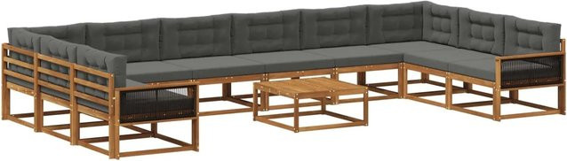 vidaXL Outdoor-Sofagarnitur aus massivem Akazienholz mit 11 Kissen in Anthrazit - Bild 1
