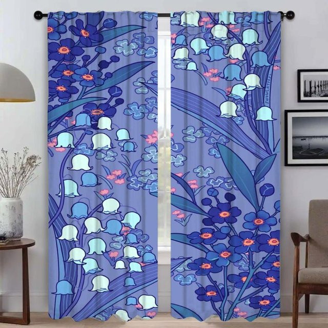 2er-Set Tüll-Vorhänge mit floralem Design in Blau, semi-transparent, B: 50 cm, H: 70 cm - Bild 1