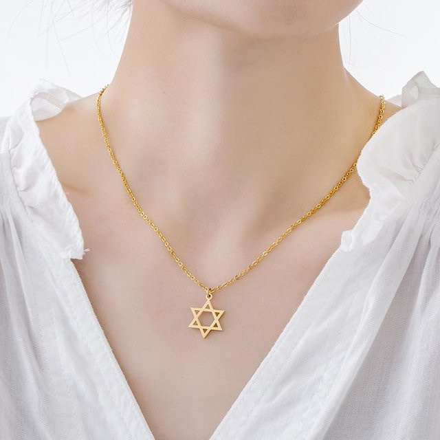 Halskette Davidstern, 18 Karat Gold, Edelstahl, Gold, Damen - Bild 1