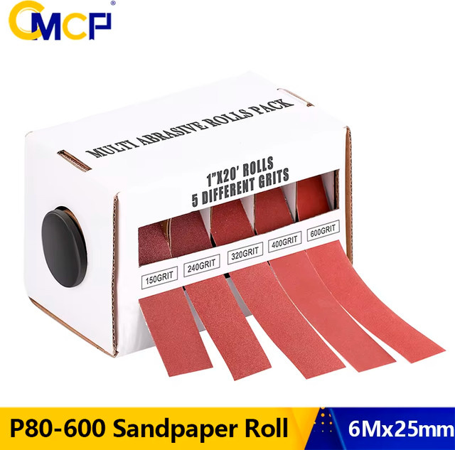 CMCP Schleifpapierrolle für Schleifwerkzeuge, Breite: 25 mm, Länge: 6 m, Körnung 80–600, zum Trockenschleifen - Bild 1