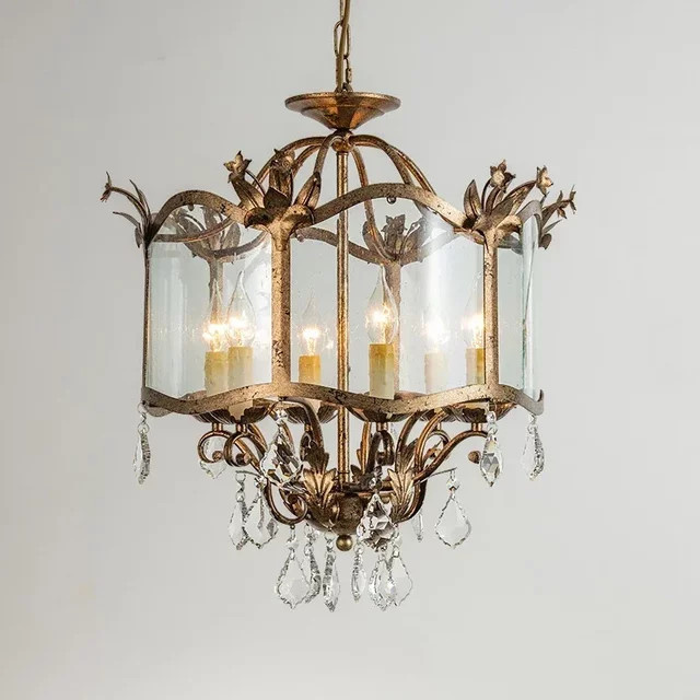 JIANKEXING Retro-Kristall-Pendelleuchte in Gold/Messing mit warmweißem LED-Licht für Wohnzimmer, Schlafzimmer und Küche - Bild 1