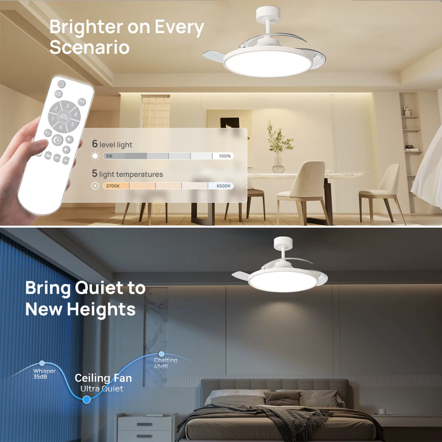 Moderner Deckenventilator mit Beleuchtung von IRALAN in Weiß für Schlafzimmer und Wohnzimmer - Bild 2