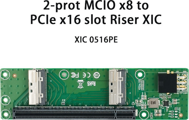 2er-Set MCIO X8 zu PCIe 5.0 X16 Slot Riser CEM XIC 0516PE in Grün - Bild 1