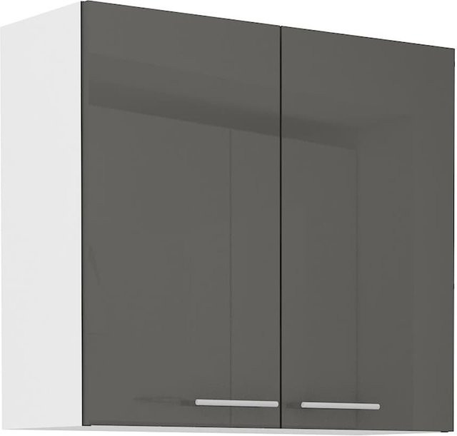 Küchen Hängeschrank Lara in Grau Hochglanz und Weiss Matt mit Einlegböden - Bild 1