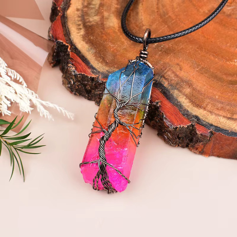 RYCRYSTAL Baum des Lebens Ornament aus natürlichem Regenbogen-Quarz mit Drahtwicklung in Multicolour und Grau - Bild 2