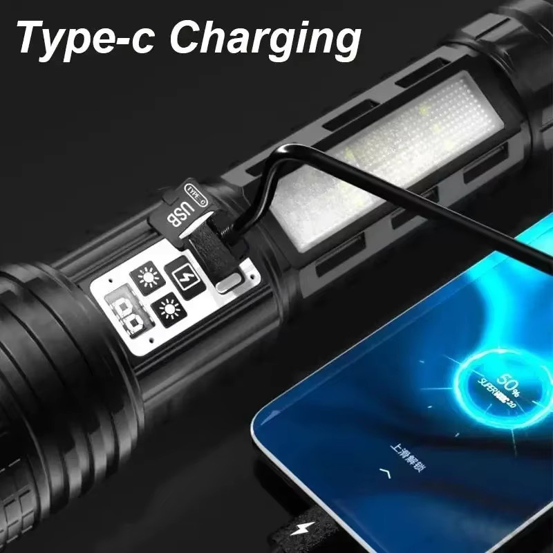 NEWBIRTH LED Taschenlampe in Schwarz mit USB-Ladefunktion, starkem Blitzlicht, großer Reichweite, Zoom und digitaler Leistungsanzeige - Bild 4