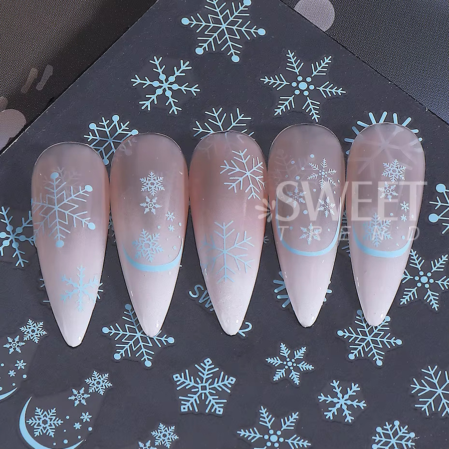 SWEET TREND Nagelkunst-Aufkleber, Schneeflocken, Weißgold, Blau, Glänzend - Bild 4