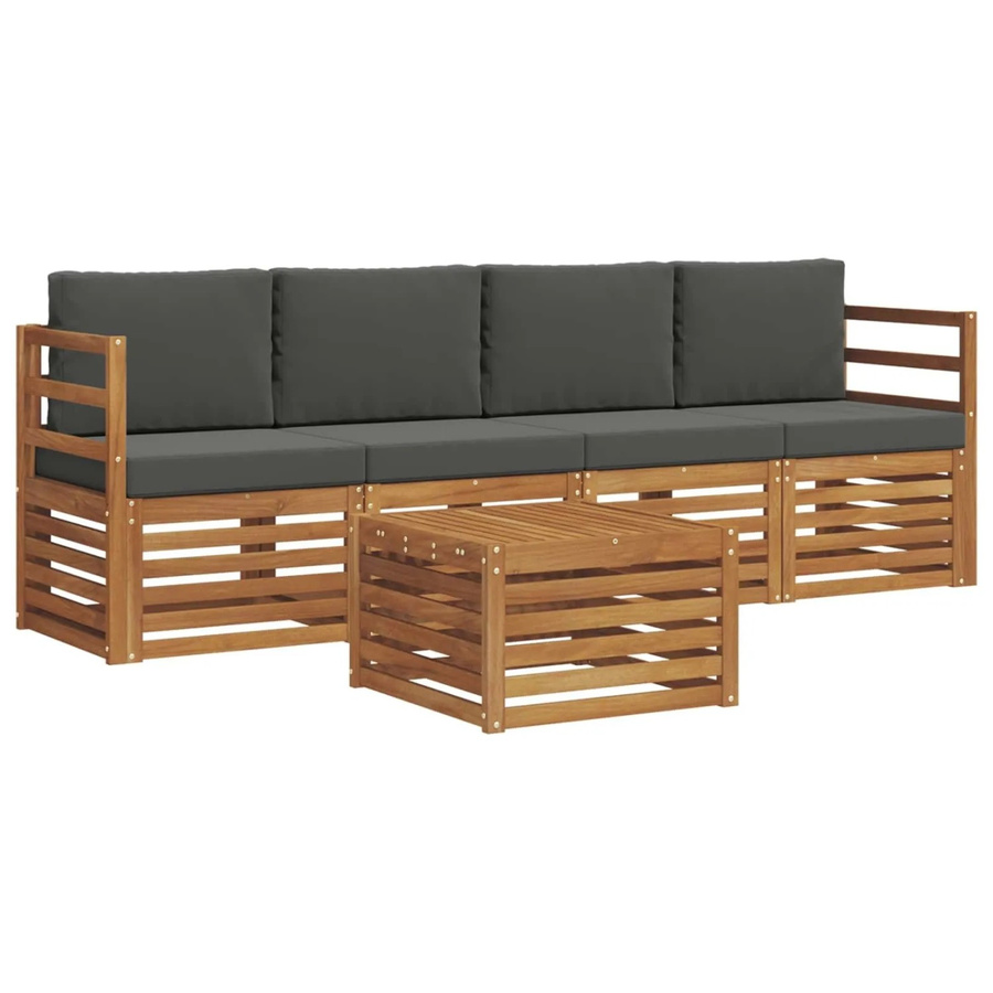 vidaXL Sofagarnitur 5-teilig aus Massivholz Akazie in Natur und Anthrazit mit modernem Latten-Design - Bild 2