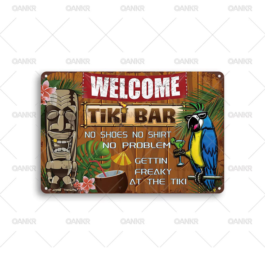 OANKR Vintage Tiki Bar Metallschild mit tropischen Papageien, Wandkunst Deko in Multicolour, B/H: 30,0 x 20,0 cm - Bild 3
