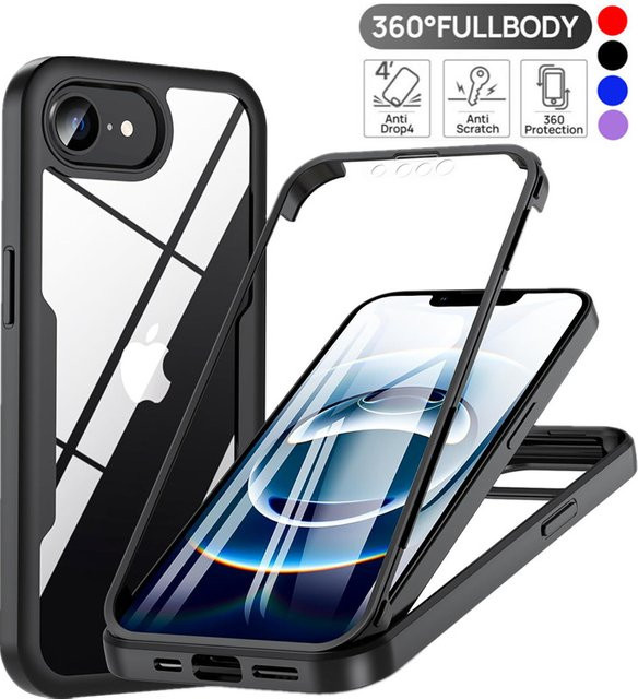 Stoßfeste Schutzhülle mit Displayschutz für Apple iPhone 17e in Schwarz und Rot - Bild 1