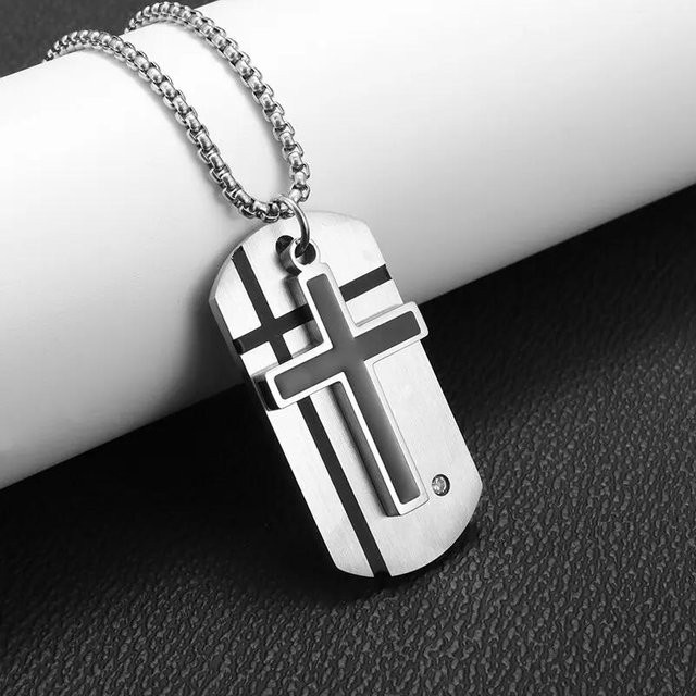 Halskette mit Kreuz-Anhänger, Edelstahl, Silberfarbe, Unisex - Bild 1