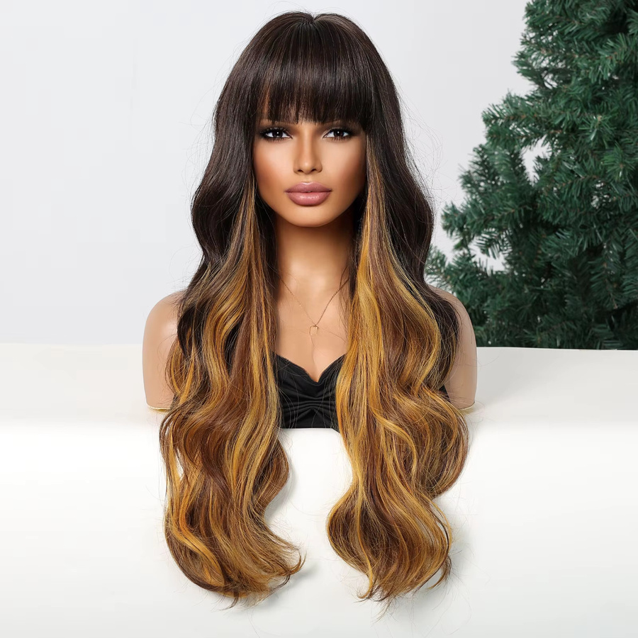 EASIHAIR Perücke, lange gewellte synthetische Faser mit Pony, Damen, Golden Highlight - Bild 2