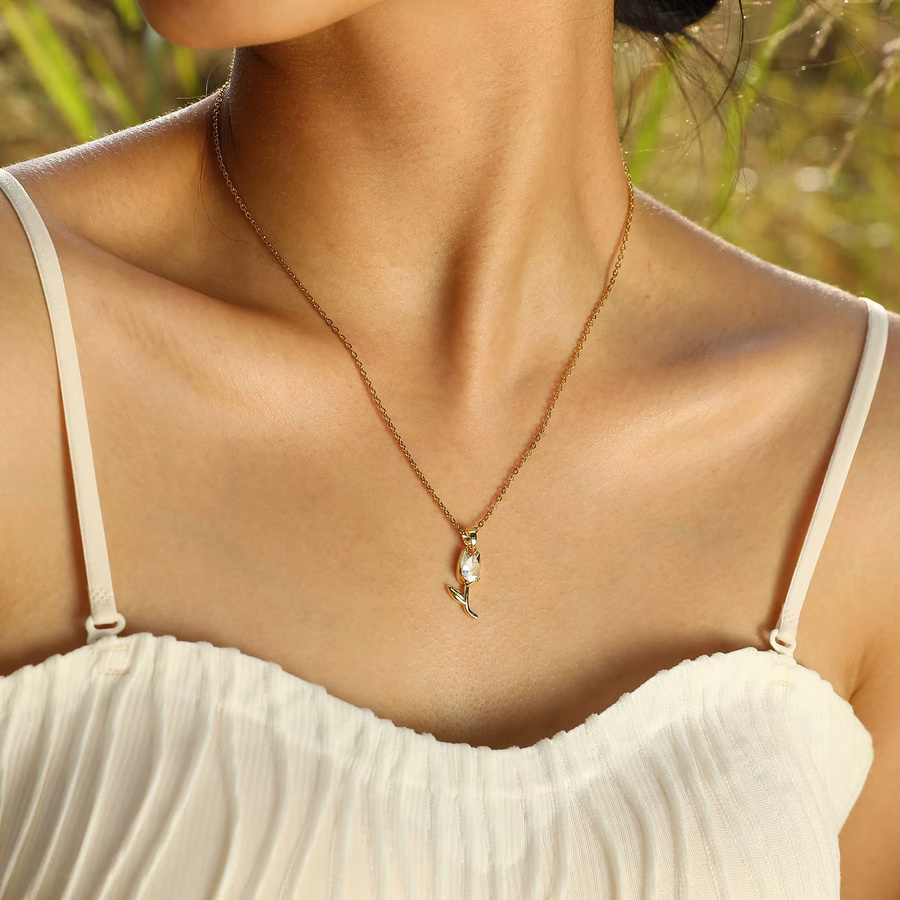 Vnox Halskette Tulpe, Gold, Messing, Damen - Bild 1