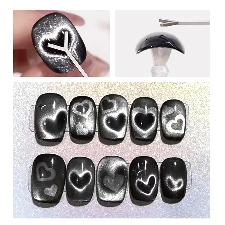 YIKOOLIN Nagelkunstwerkzeug-Set, 2-teilig, magnetisch, Herz- und Katzenaugen-Design - Bild 2